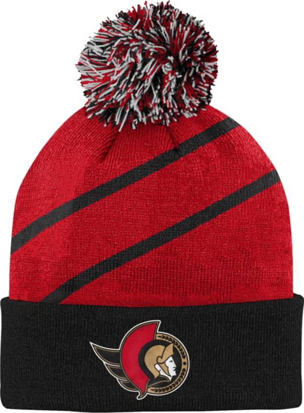 NHL Youth Ottawa Senators Special Edition Diagonal Stripe Red Pom Knit Beanie