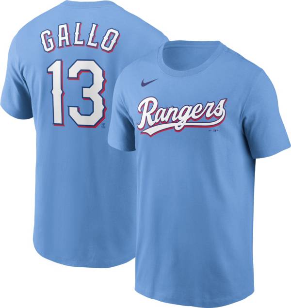 Nike Men's Texas Rangers Joey Gallo #13 Light Blue T-Shirt