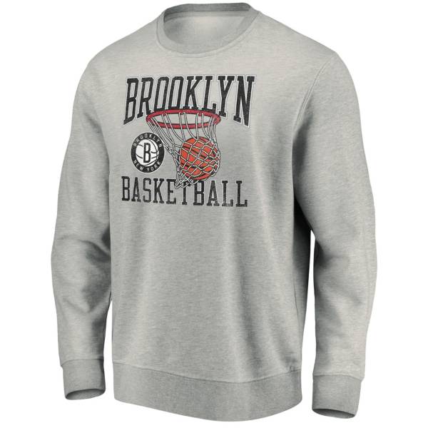 Fanatics Men's Brooklyn Nets Gray Bucket Crewneck Hoodie