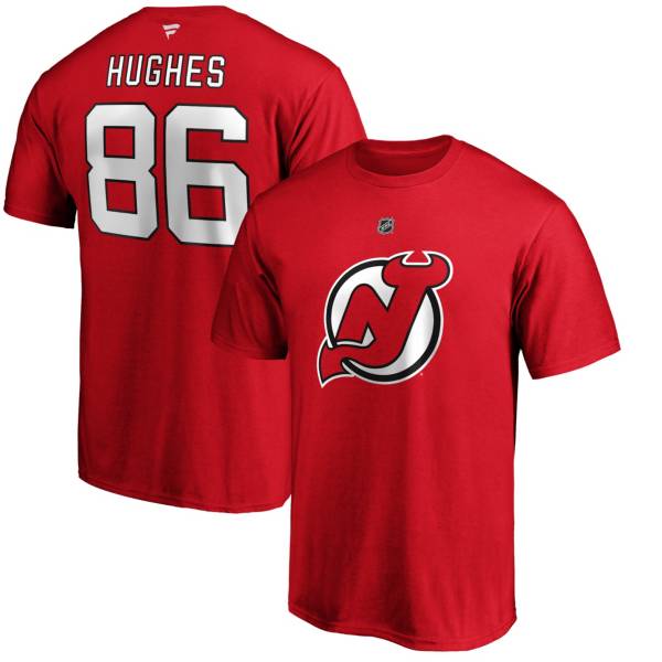 NHL Men's New Jersey Devils Jack Hughes #86 Red Player T-Shirt