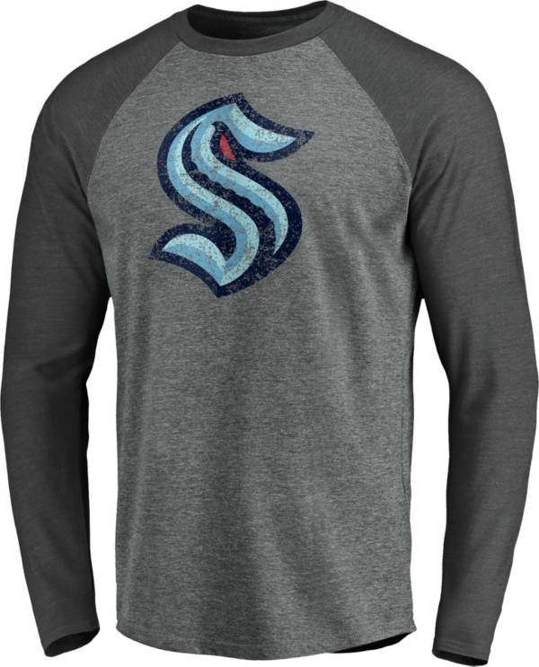 NHL Men's Seattle Kraken Distressed-Print Grey Logo Long Sleeve T-Shirt