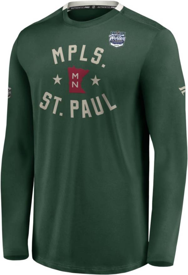 NHL '22 Winter Classic Minnesota Wild Authentic Pro Locker Room Green T-Shirt