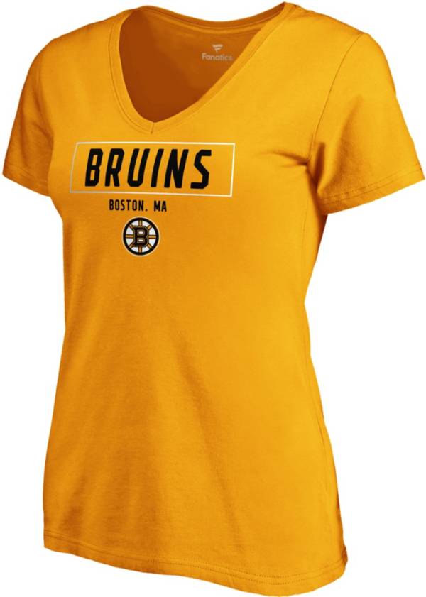 NHL Women's Boston Bruins Wordmark Gold V-Neck T-Shirt