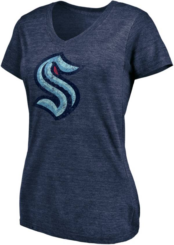 NHL Women's Seattle Kraken Distressed-Print Navy Logo T-Shirt