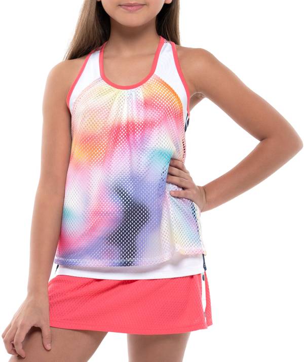 Lucky In Love Girls' Tropic Ombre Net Crop Tennis Tank Top