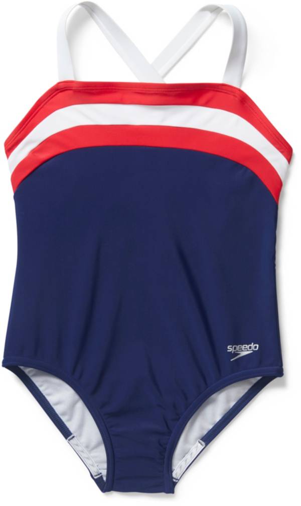 Speedo Girls' Color Blocked One Piece Swimsuit