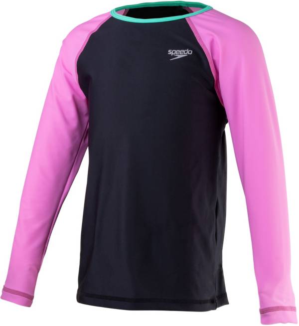 Speedo Girls' Long Sleeve Color Block Rash Guard