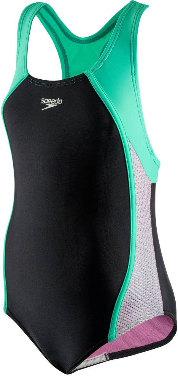 Speedo Girls' Mesh Splice One Piece Swimsuit