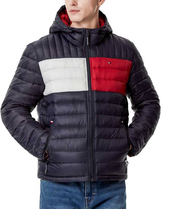 NWT Men's Tommy Hilfiger Lightweight ColorBlock Flag Puffer Jacket Coat 