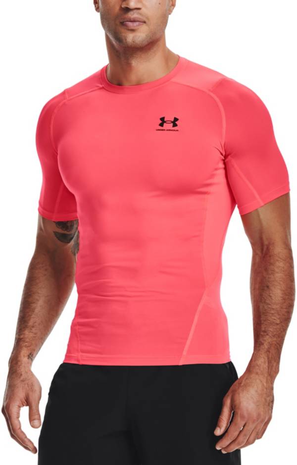 Under Armour Mens HeatGear Compression T Shirt Tee Top Red Sports Running 