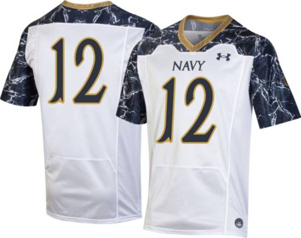 Under Armour Men's Navy Midshipmen #12 ‘JPJ' White Replica Football Jersey