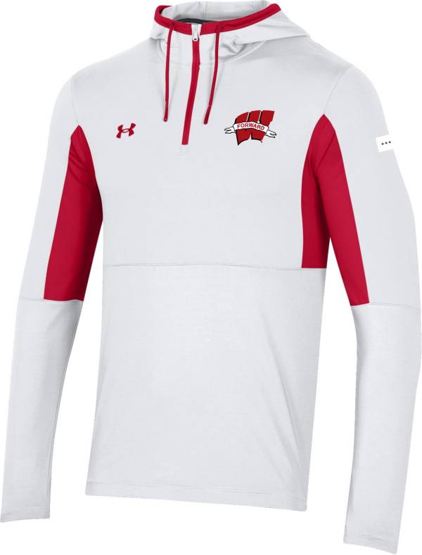 Under Armour Men's Wisconsin Badgers Red ‘Forward' Hooded Quarter-Zip Pullover Shirt