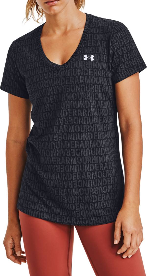 Under Armour Women's Tech Wordmark Jacquard Short Sleeve V-Neck T-Shirt