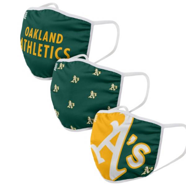 FOCO Adult Oakland Athletics 3-Pack Face Coverings