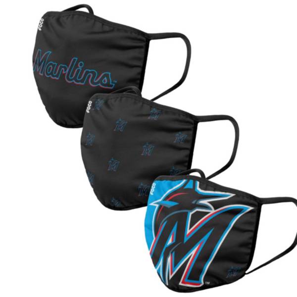 FOCO Adult Miami Marlins 3-Pack Face Coverings