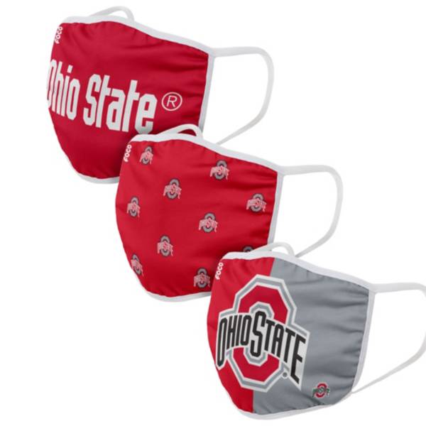 FOCO Adult Ohio State Buckeyes 3-Pack Face Coverings