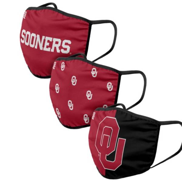 FOCO Adult Oklahoma Sooners 3-Pack Face Coverings