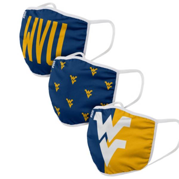 FOCO Adult West Virginia Mountaineers 3-Pack Face Coverings