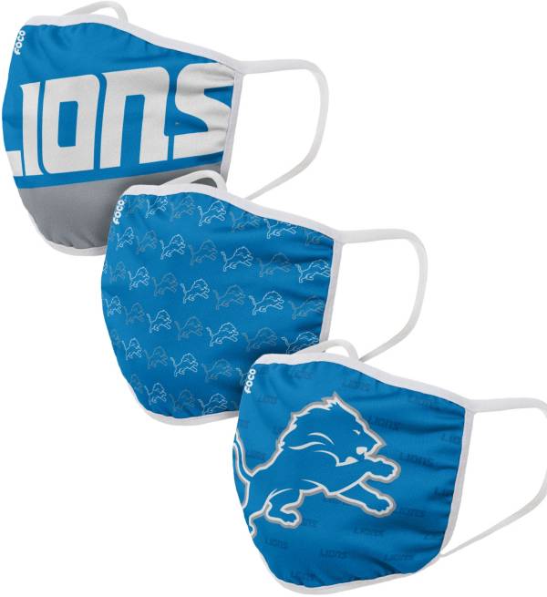 FOCO Adult Detroit Lions 3-Pack Face Coverings