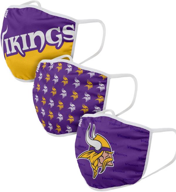 FOCO Adult Minnesota Vikings 3-Pack Face Coverings