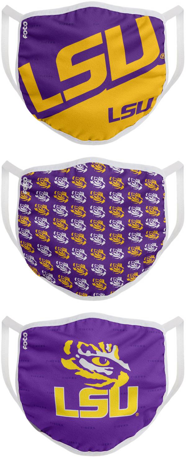 FOCO Youth LSU Tigers 3-Pack Face Coverings