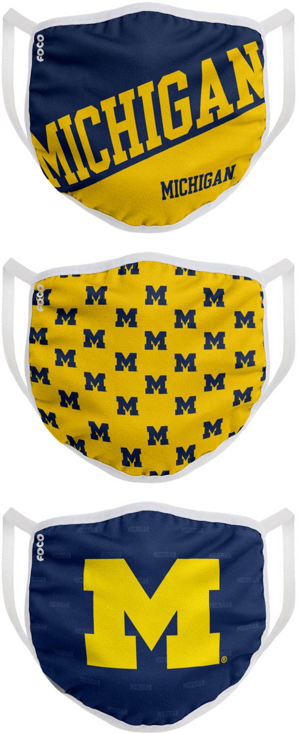 FOCO Youth Michigan Wolverines 3-Pack Face Coverings