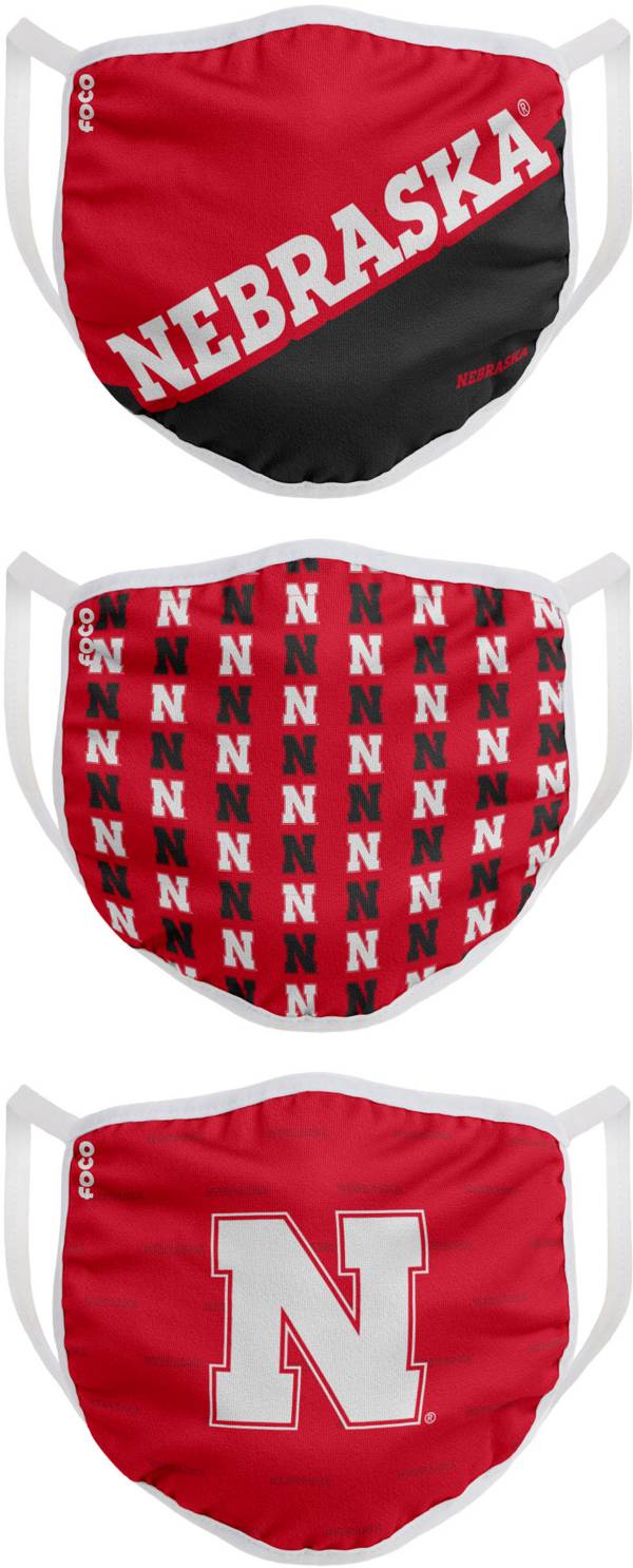 FOCO Youth Nebraska Cornhuskers 3-Pack Face Coverings