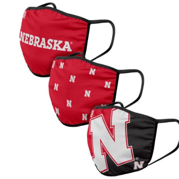 FOCO Youth Nebraska Cornhuskers 3-Pack Face Coverings