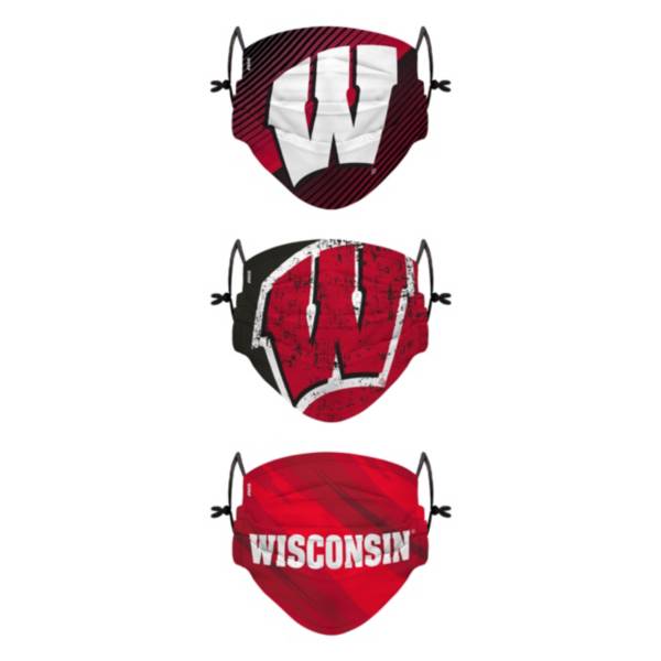 FOCO Youth Wisconsin Badgers 3-Pack Face Coverings