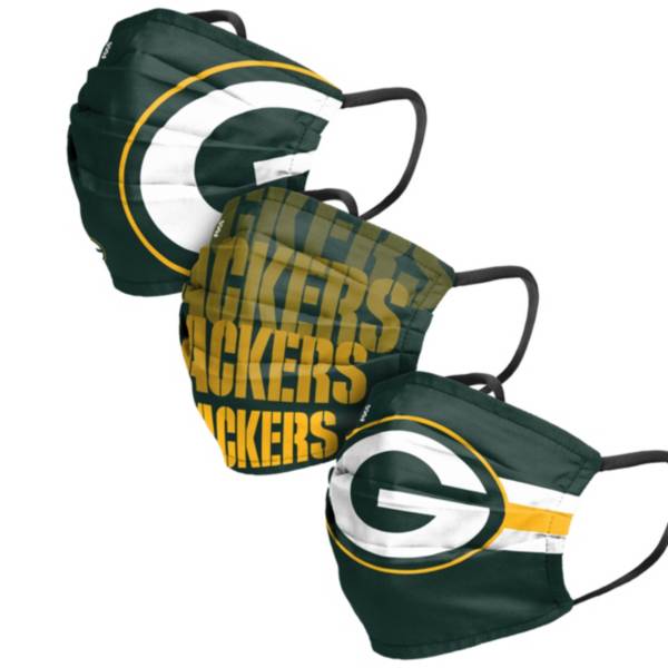 FOCO Adult Green Bay Packers 3-Pack Matchday Face Coverings