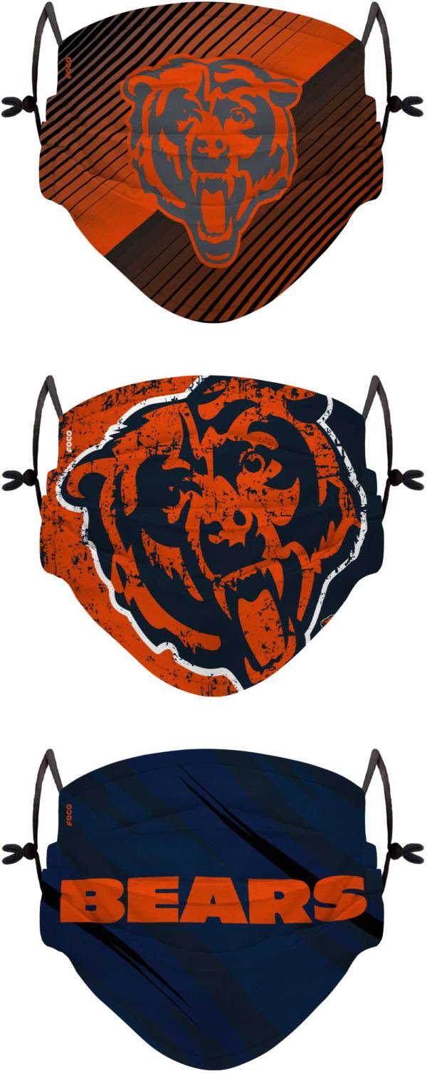 FOCO Youth Chicago Bears Adjustable 3-Pack Face Coverings