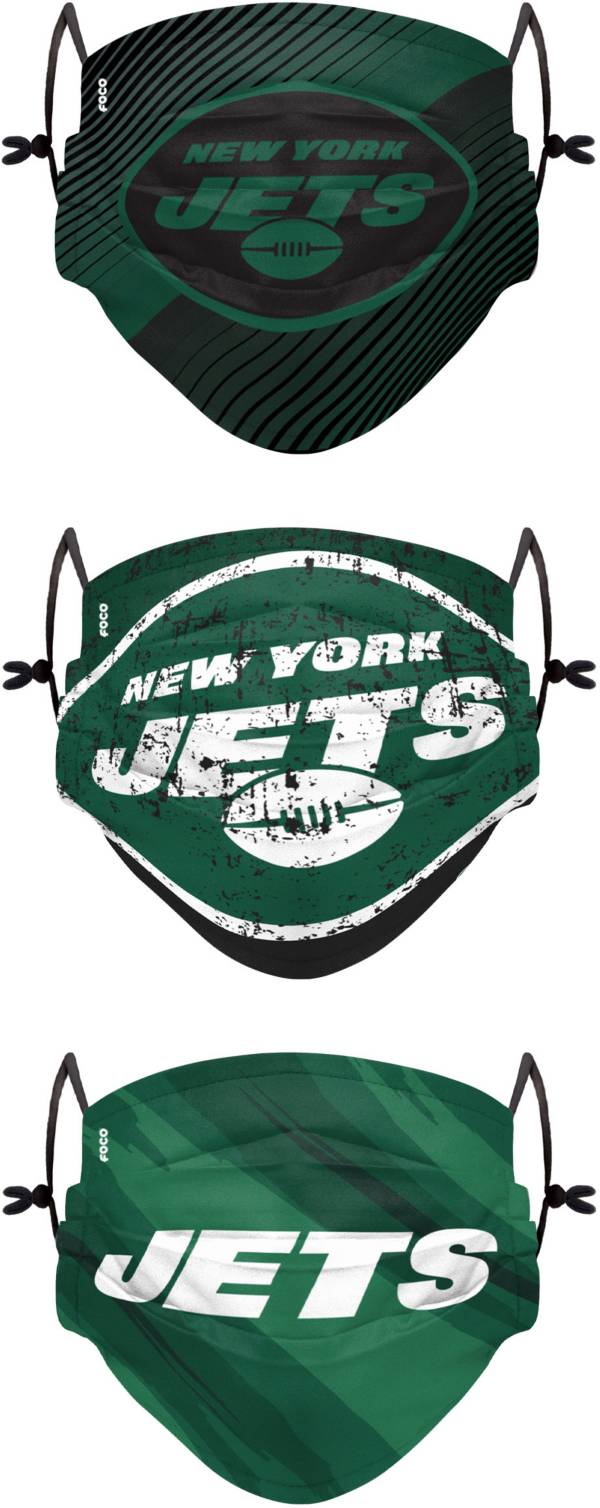 FOCO Youth New York Jets Adjustable 3-Pack Face Coverings