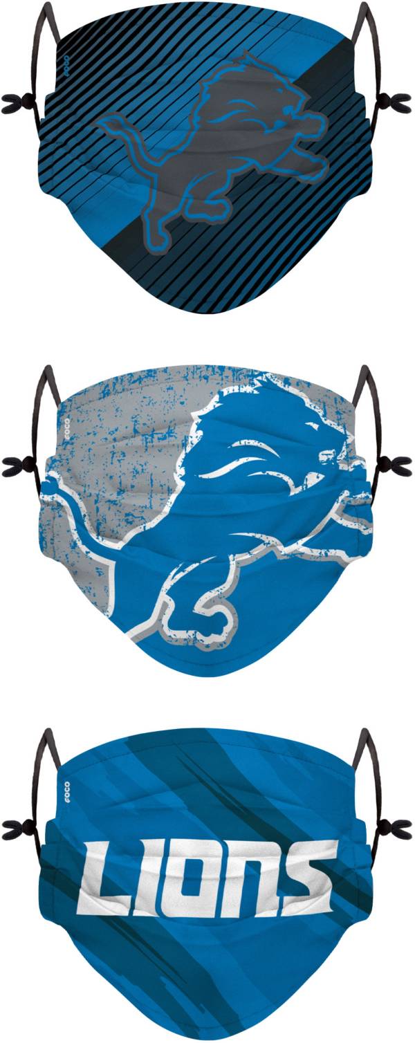 FOCO Youth Detroit Lions Adjustable 3-Pack Face Coverings