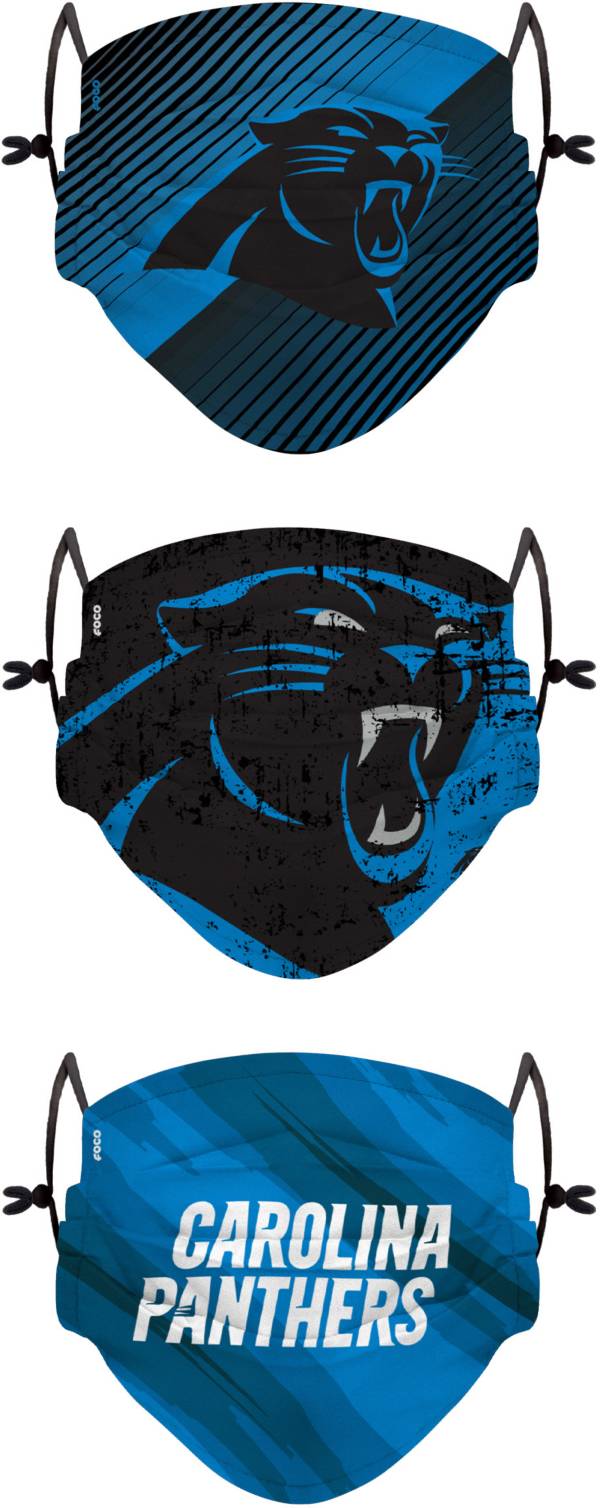 FOCO Youth Carolina Panthers Adjustable 3-Pack Face Coverings