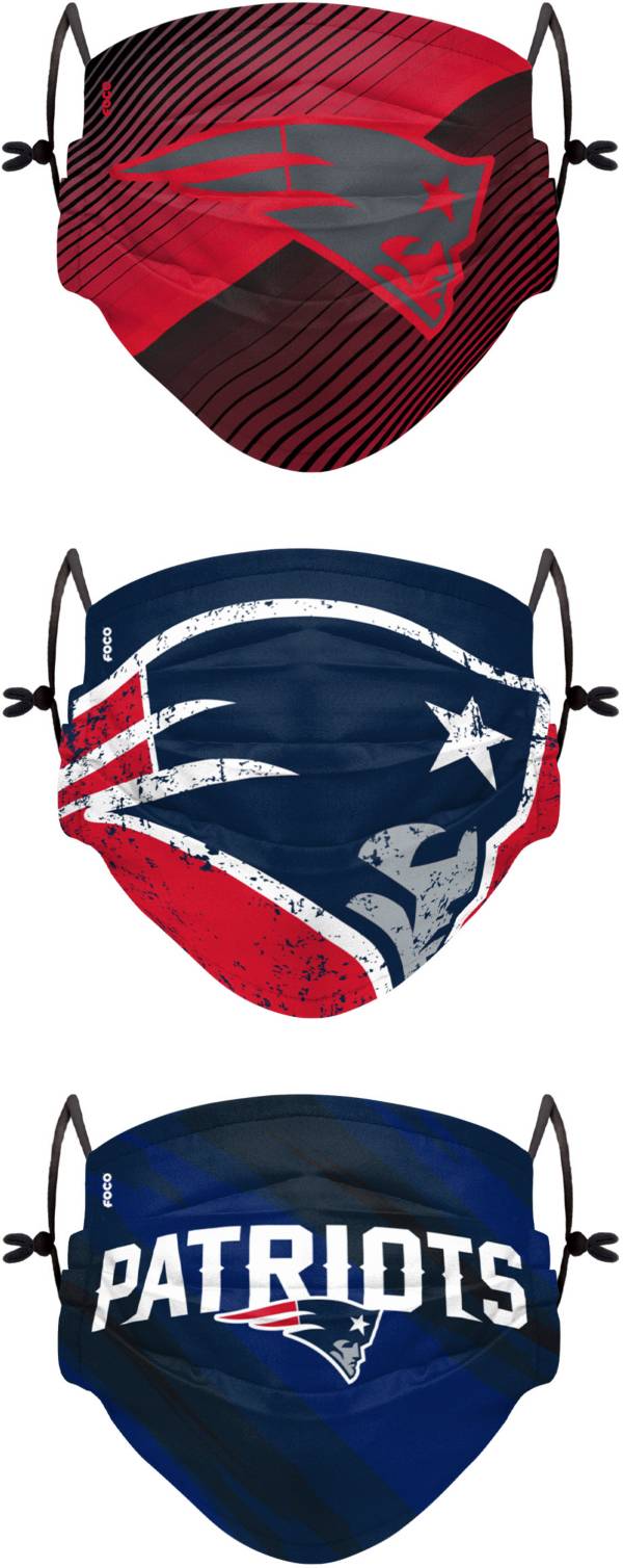 FOCO Youth New England Patriots Adjustable 3-Pack Face Coverings