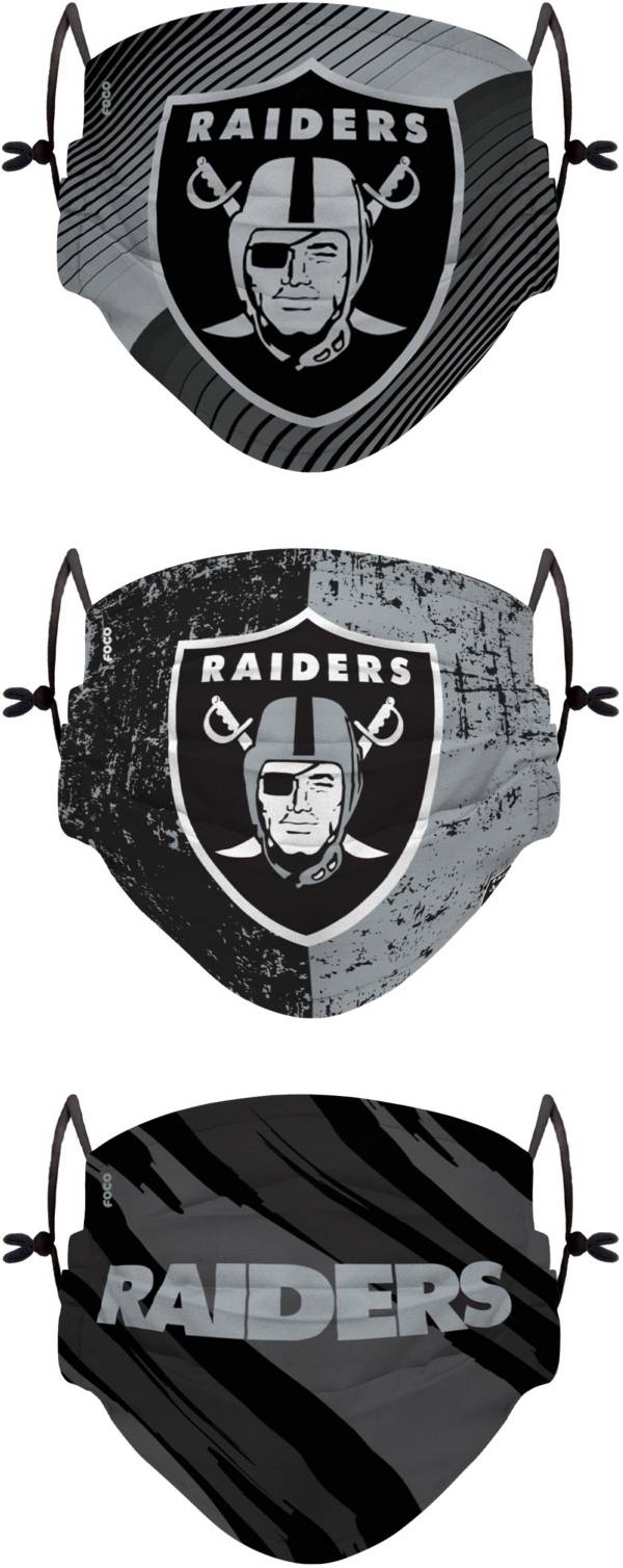 FOCO Youth Las Vegas Raiders Adjustable 3-Pack Face Coverings