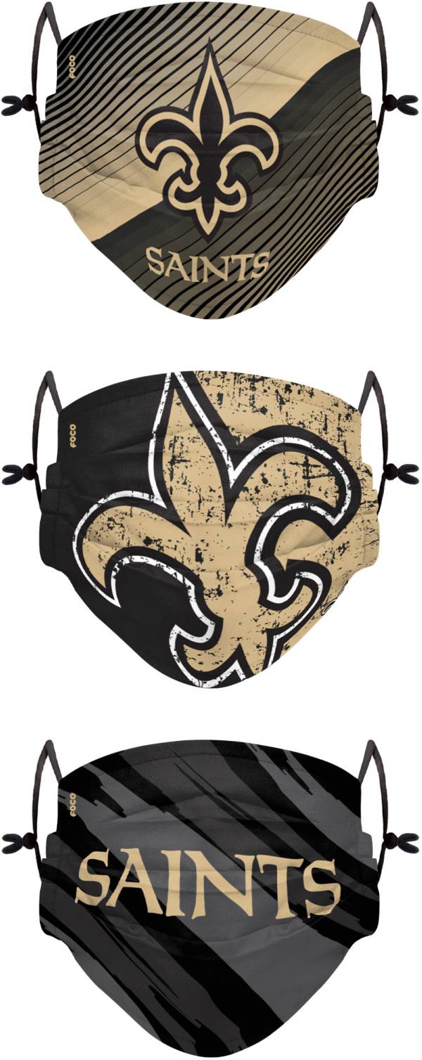 FOCO Youth New Orleans Saints Adjustable 3-Pack Face Coverings