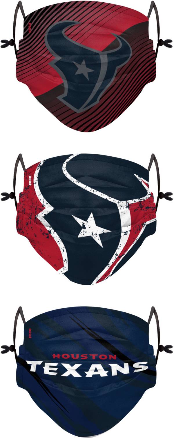 FOCO Youth Houston Texans Adjustable 3-Pack Face Coverings product image