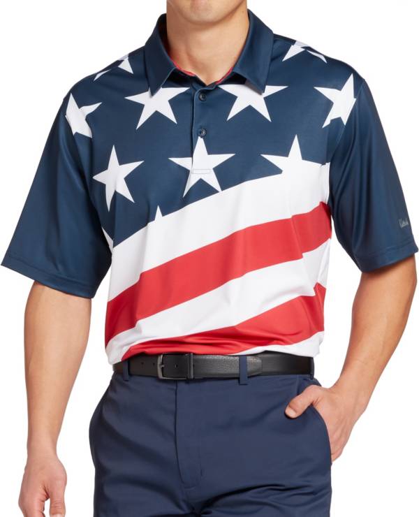 Walter Hagen Men's Perfect 11 Americana Diagonal Flag Print Golf Polo