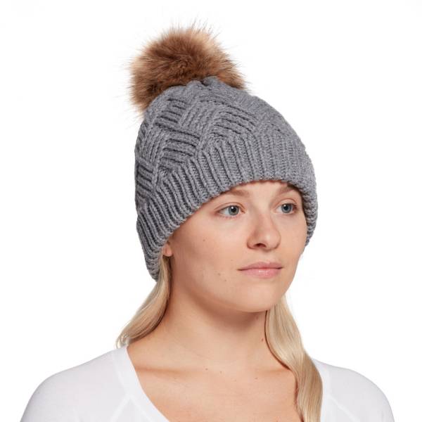 Northeast Outfitters Women's Cozy Diamond Weave Fur Pom Beanie