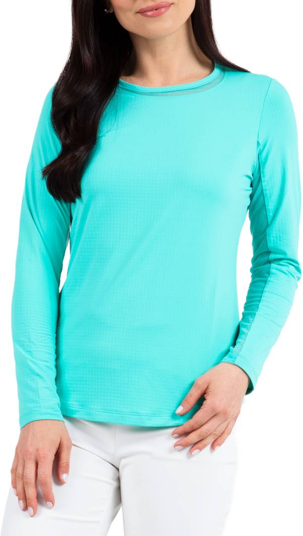 IBKUL Women's Long Sleeve Mesh Crewneck