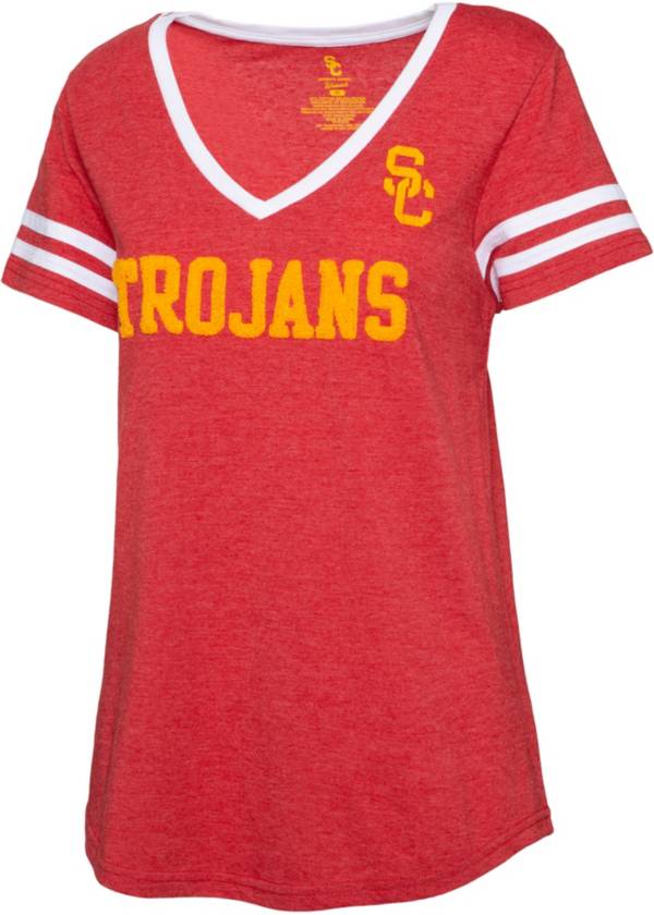USC Authentic Apparel Women's USC Trojans Crimson Rosie Striped V-Neck T-Shirt