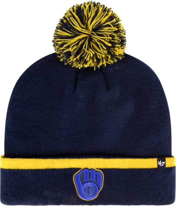 ‘47 Men's Milwaukee Brewers Navy Bar Cuffed Knit Pom Hat