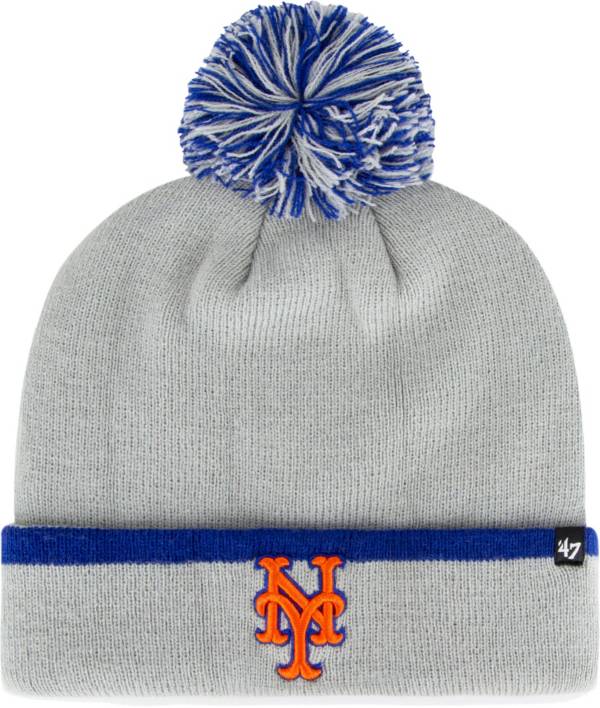 ‘47 Men's New York Mets Grey Bar Cuffed Knit Pom Hat