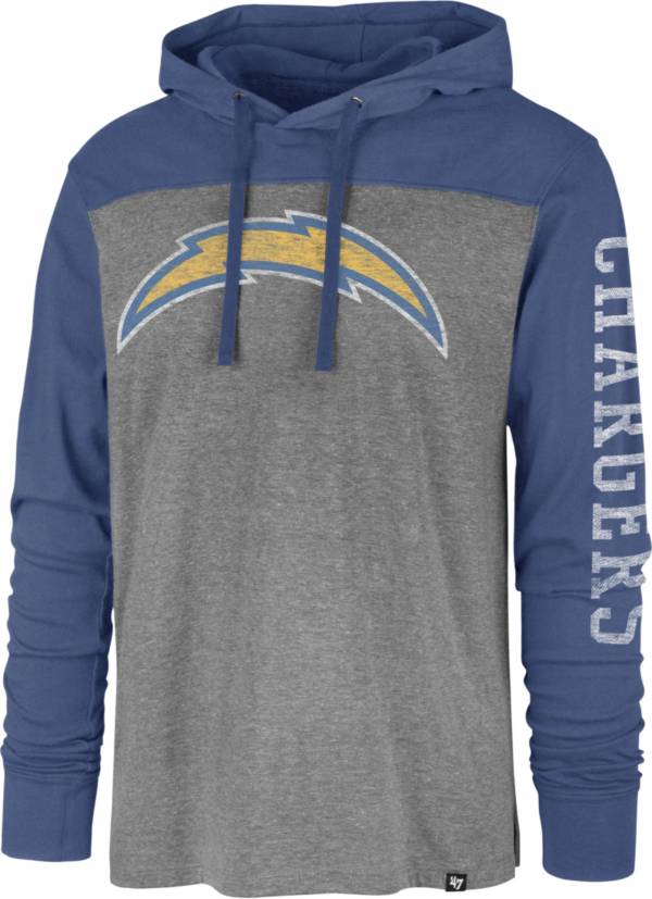 '47 Men's Los Angeles Chargers Grey Hooded Long Sleeve Shirt