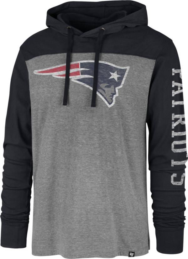 '47 Men's New England Patriots Grey Hooded Long Sleeve Shirt