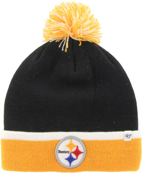 ‘47 Men's Pittsburgh Steelers Baraka Black Cuffed Pom Knit