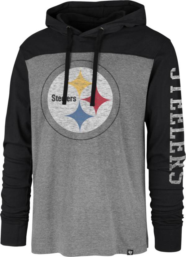 '47 Men's Pittsburgh Steelers Grey Hooded Long Sleeve Shirt