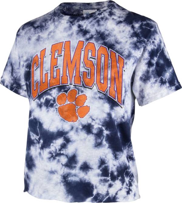 ‘47 Women's Clemson Tigers Blue Cropped Tie-Dye T-Shirt