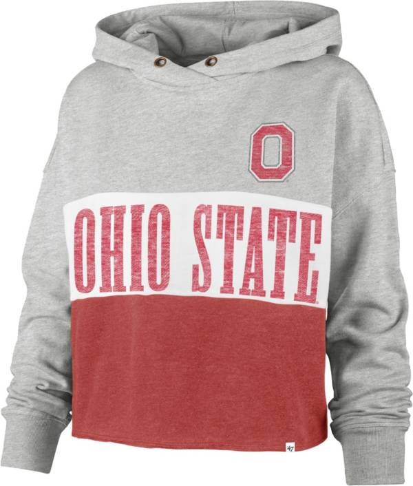 ‘47 Women's Ohio State Buckeyes Gray Lizzy Cut Off Pullover Hoodie